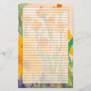 Yellow Orange Watercolor Sunflower Bouquet Lined Stationery