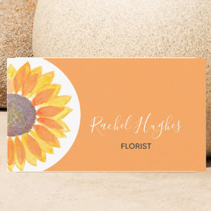 Yellow Orange Watercolor Sunflower Florist Business Card
