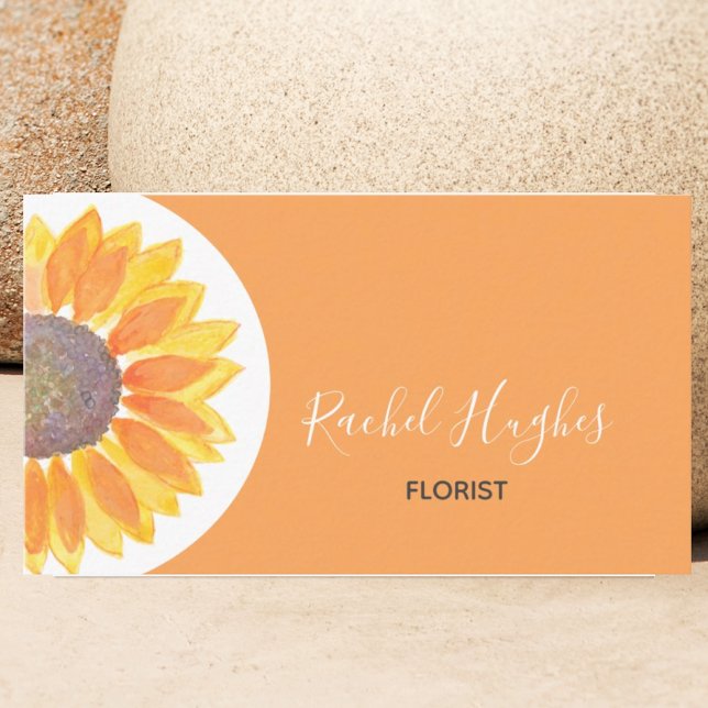 Yellow Orange Watercolor Sunflower Florist Business Card (Creator Uploaded)