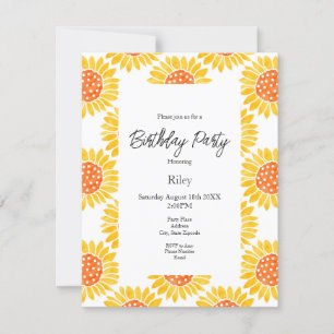 Yellow Orange Watercolor Sunflower Pattern Invitation