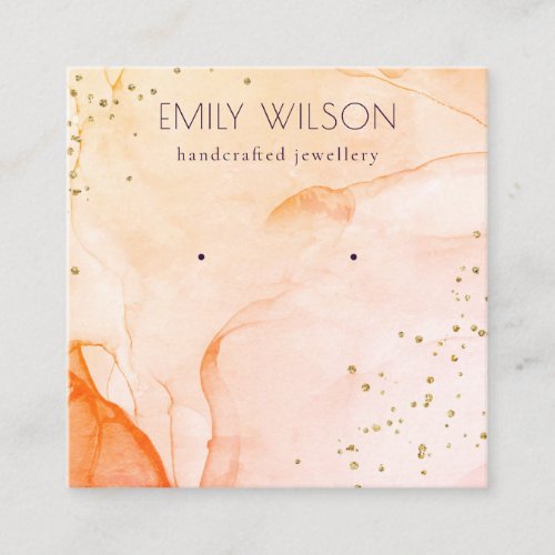 Yellow Orange Watercolor Texture Earring Display Square Business Card
