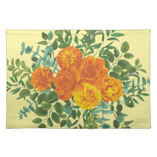 Yellow Orange Wedding Floral Cloth Placemat