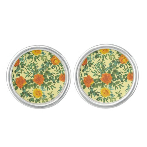 Yellow Orange Wedding Floral Cufflinks