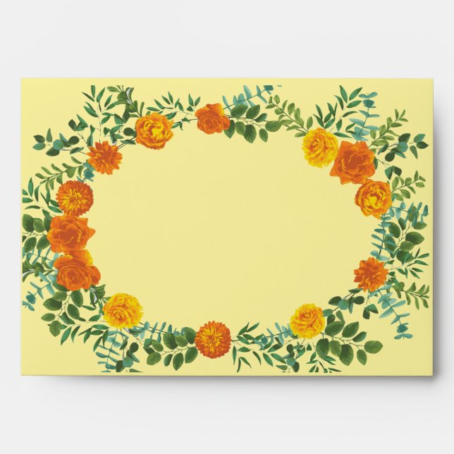 Yellow Orange Wedding Floral Envelope (Front)