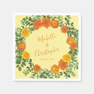 Yellow Orange Wedding Floral Roses Napkins