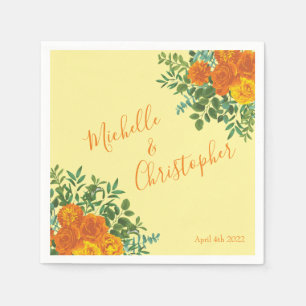 Yellow Orange Wedding Floral Roses Napkins