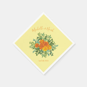 Yellow Orange Wedding Floral Roses Napkins
