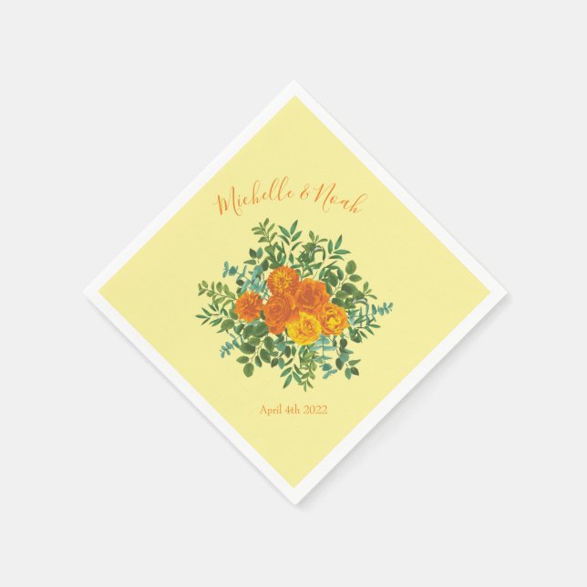Yellow Orange Wedding Floral Roses Napkins (Corner)