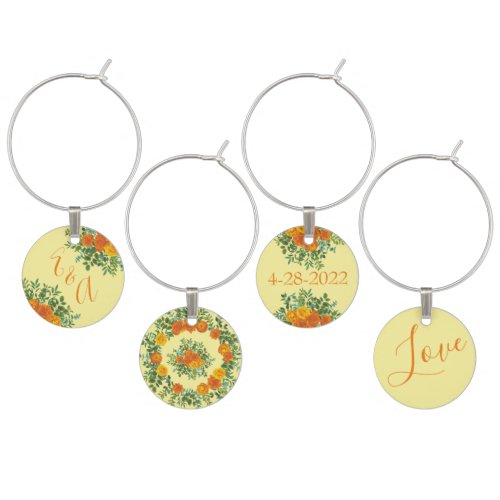 Yellow Orange Wedding Floral Wine Charm