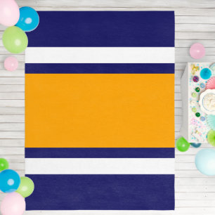 Yellow Orange White Racing Stripes On Navy Blue Outdoor Rug