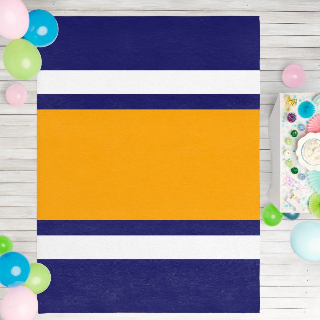 Yellow Orange White Racing Stripes On Navy Blue Outdoor Rug (Insitu (Birthday))