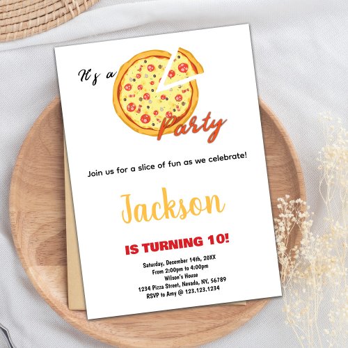 Yellow Orange White Red Pizza Birthday Invitations