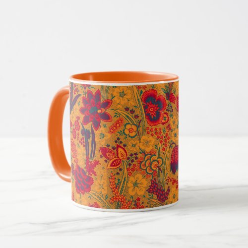 YELLOW ORANGE WILD FLOWERS TULIPSLEAVES FLORAL  MUG