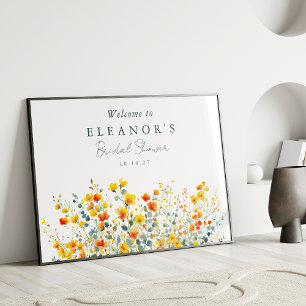 Yellow Orange Wildflowers Bridal Shower Welcome Poster