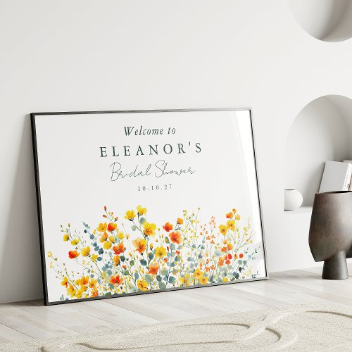 Yellow Orange Wildflowers Bridal Shower Welcome  Poster