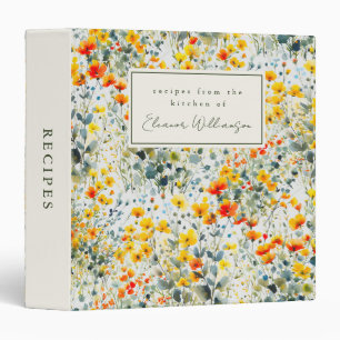 Yellow Orange Wildflowers Personalized Recipe 3 Ring Binder