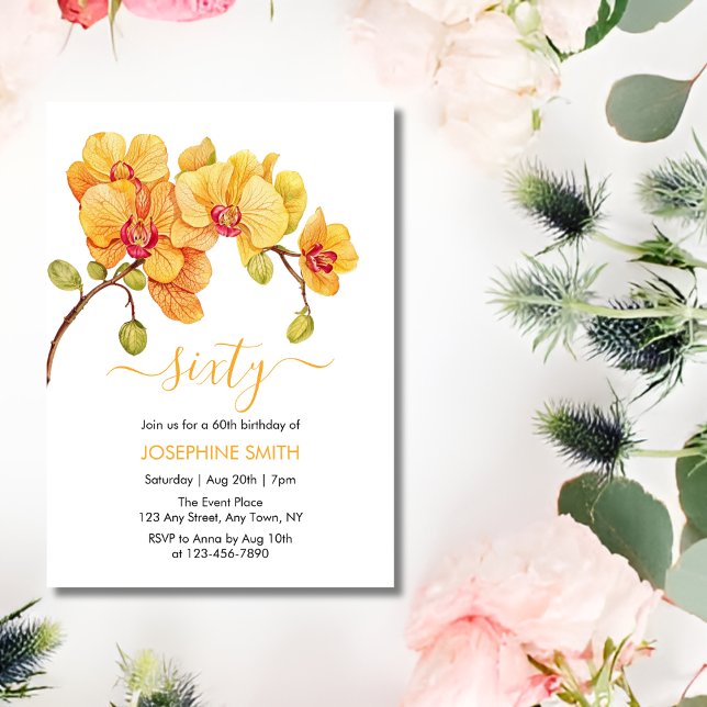 Yellow Orchid Flower Blossom 60th Birthday Invitation (Creator Uploaded)