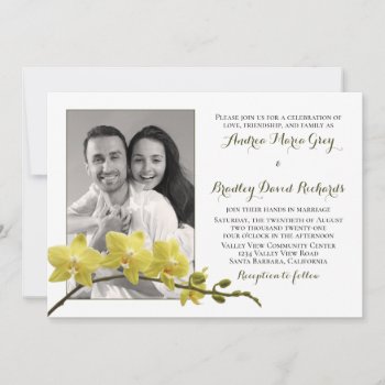 Yellow Orchid Flower Photo Wedding Invitation by wasootch at Zazzle