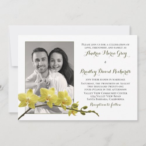 Yellow Orchid Flower Photo Wedding Invitation