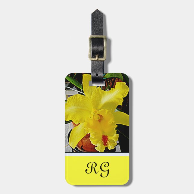 Yellow Orchid Flower Travel Luggage Tag (Front Vertical)