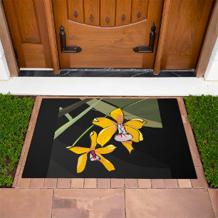 Yellow Orchid Flower Tropical Botanical Doormat