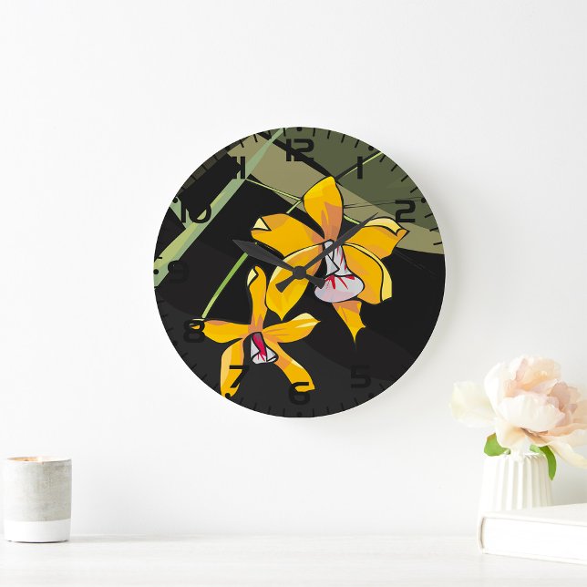 Yellow Orchid Flower Tropical Botanical Large Clock (Creator Uploaded)