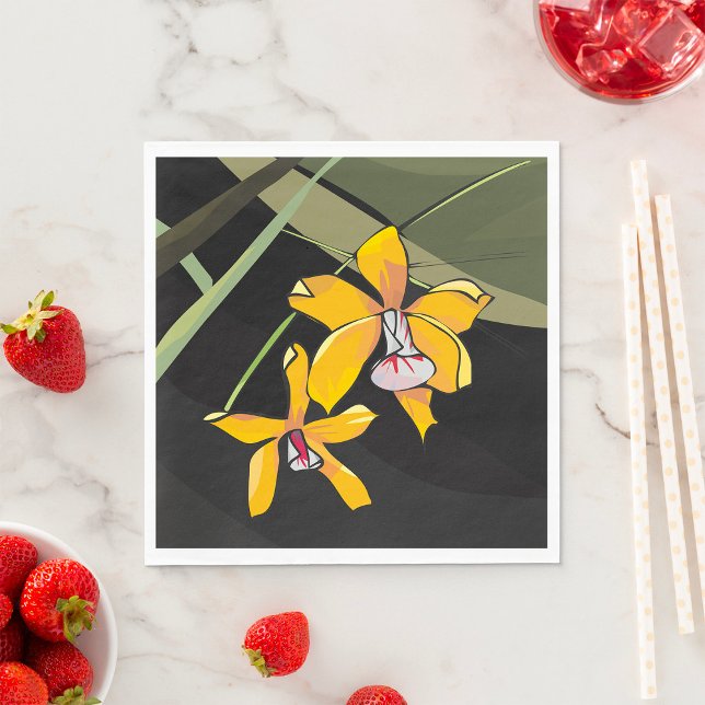Yellow Orchid Flower Tropical Botanical Napkins (Creator Uploaded)