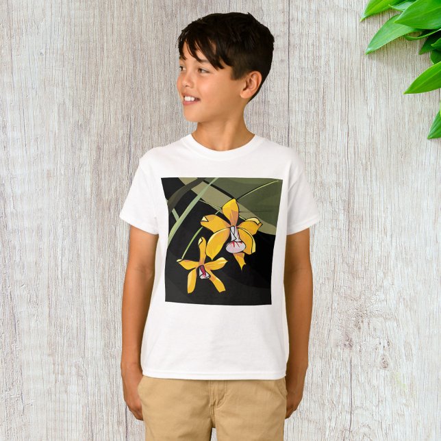 Yellow Orchid Flower Tropical Botanical T-Shirt (Creator Uploaded)