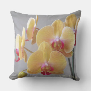 Yellow Orchid Flowers Throw Pillow