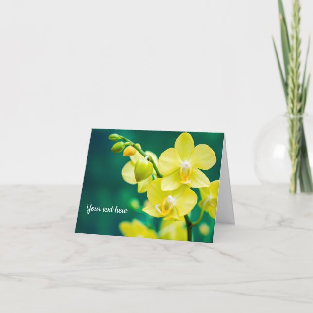 Yellow Orchid on Green Greeting card (Front)
