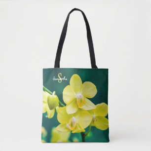 Yellow Orchid on Green Tote bag