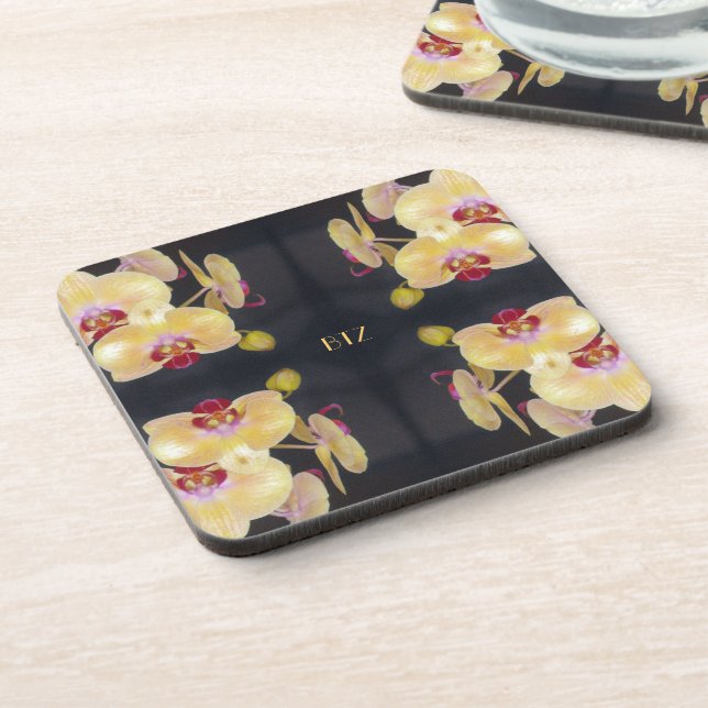 Yellow Orchid Pattern Coaster (Left Side)