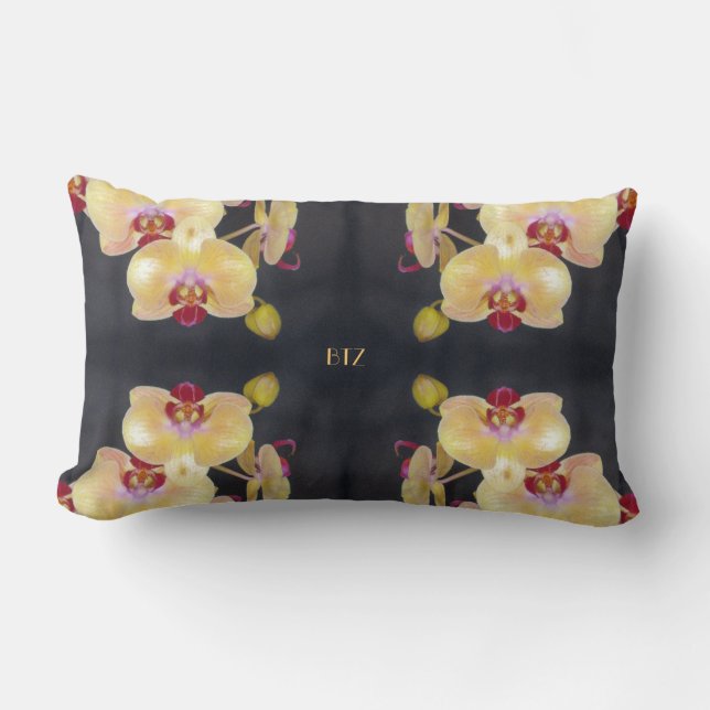 Yellow Orchid Pattern Lumbar Pillow (Front)