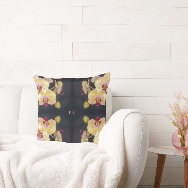 Yellow Orchid Pattern Throw Pillow (Couch)