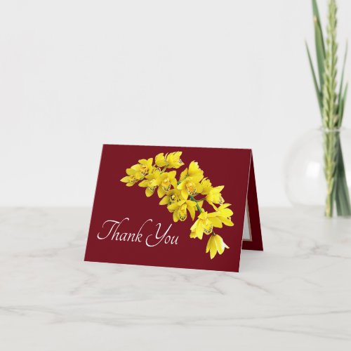 Yellow Orchid Red Background Thank You Card