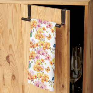 Yellow Orchids And Hummingbirds Kitchen Towel
