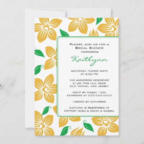 Yellow Orchids Frame Bridal Shower Invitation