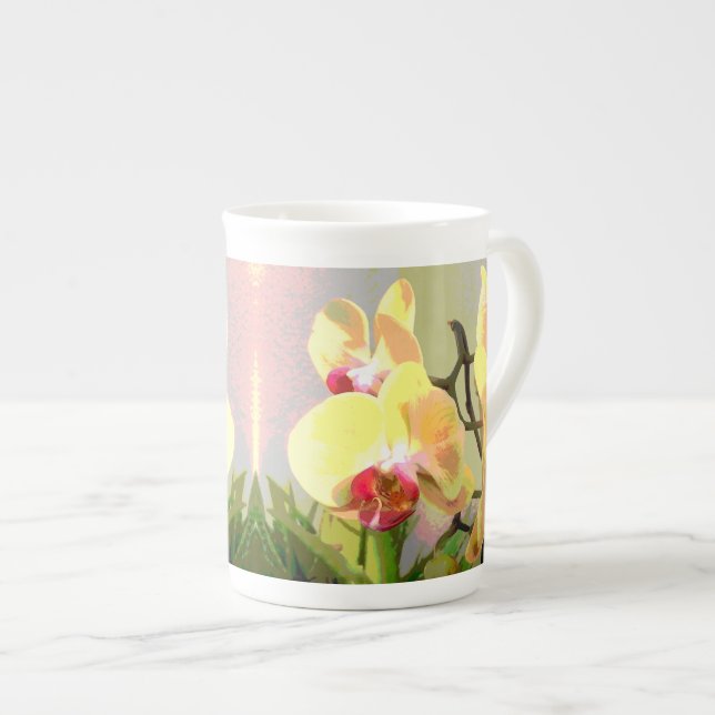 Yellow Orchids in the afternoon sun Bone China Mug (Front Right)