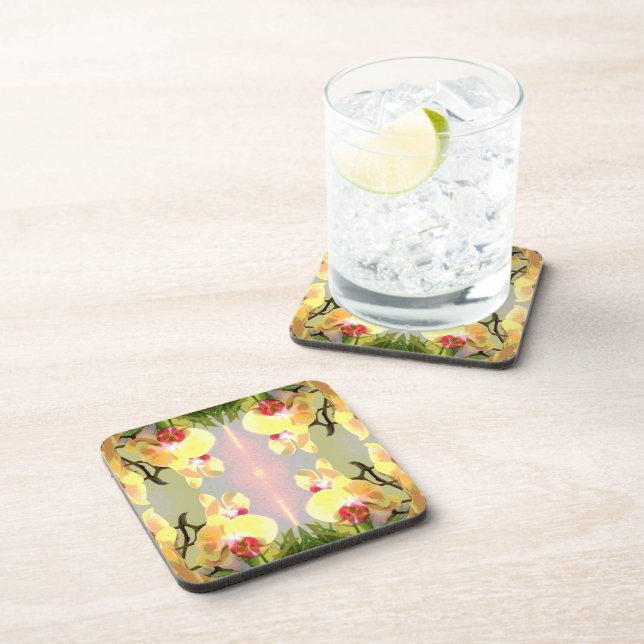Yellow Orchids Pattern Coaster (Right Side)