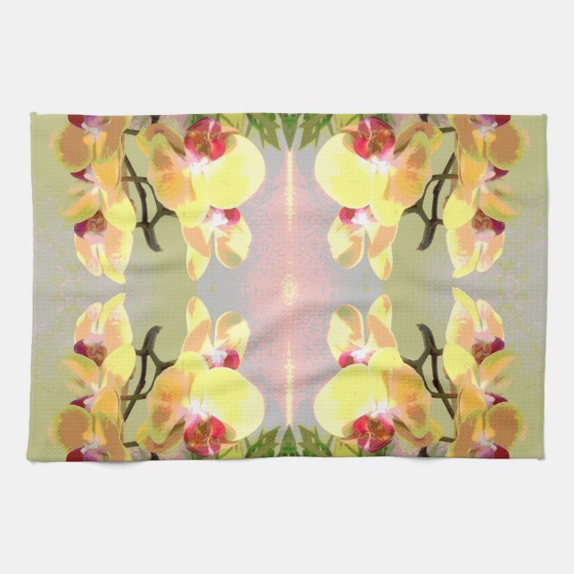 Yellow Orchids Pattern Kitchen Towel (Horizontal)
