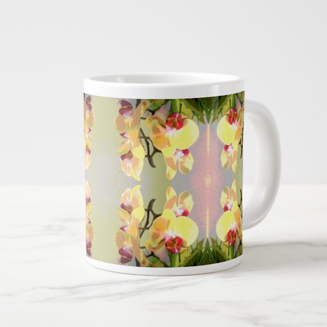 Yellow Orchids Pattern Large Coffee Mug (Front Right)