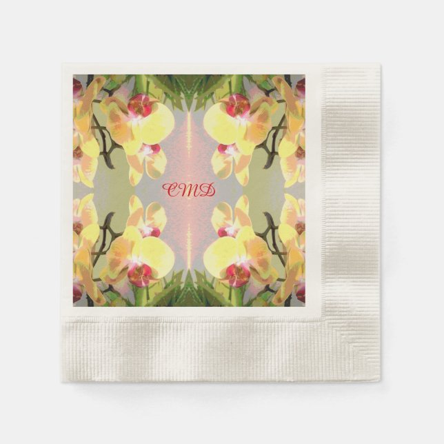 Yellow Orchids Pattern Paper Napkins (Front)