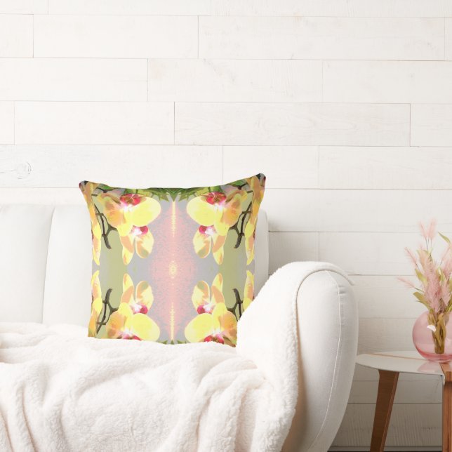 Yellow Orchids Pattern Throw Pillow (Couch)