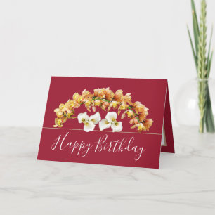 Yellow Orchids & White Lilies Botanical Birthday Card