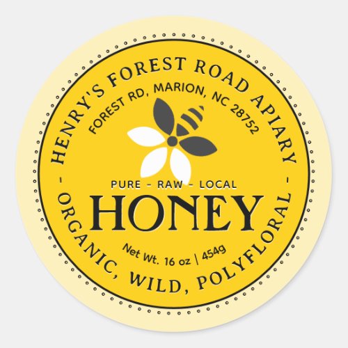 Yellow Organic Honey Label Bee and Flower Logo
