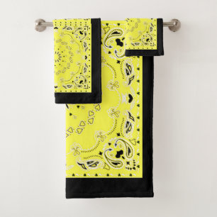 Yellow oriental design bath towel set