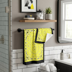 Yellow oriental design bath towel set