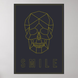 Yellow origami skull affirmation poster. smile poster
