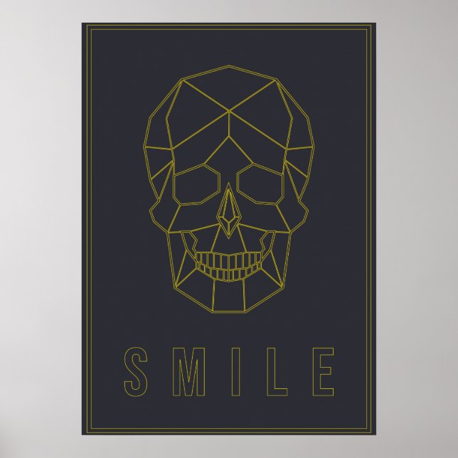 Yellow origami skull affirmation poster. smile poster (Front)
