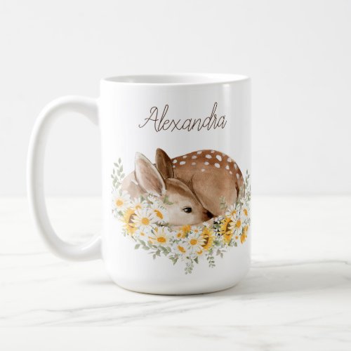 Yellow Our Little Dear Deer Sunflowers Daisies   Coffee Mug